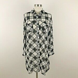 Tribal Womens Tunic Small Black White Plaid Sheer